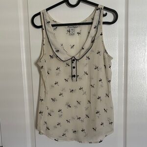 American Rag Cream and Black Sheer Black Cat Patterned Sleeveless Blouse